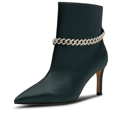 SHOE THE BEAR WOMENS Harper Chain Bootie Satin Boots 984 TEAL