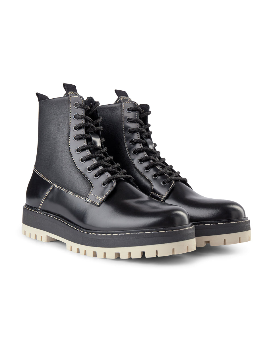 SHOE THE BEAR WOMENS Lawrie Combat Leather Lace Up Boot Boots 110 BLACK