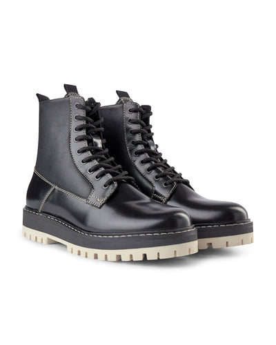 SHOE THE BEAR WOMENS Lawrie Combat Leather Lace Up Boot Boots 110 BLACK
