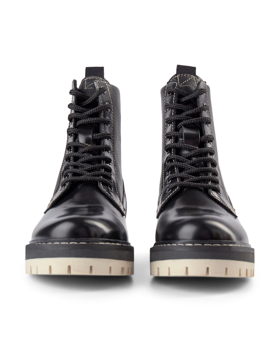 SHOE THE BEAR WOMENS Lawrie Combat Leather Lace Up Boot Boots 110 BLACK