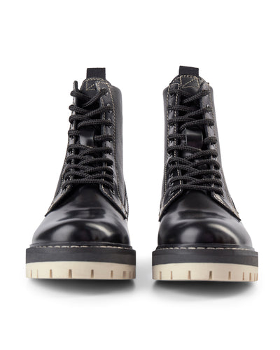 SHOE THE BEAR WOMENS Lawrie Combat Leather Lace Up Boot Boots 110 BLACK