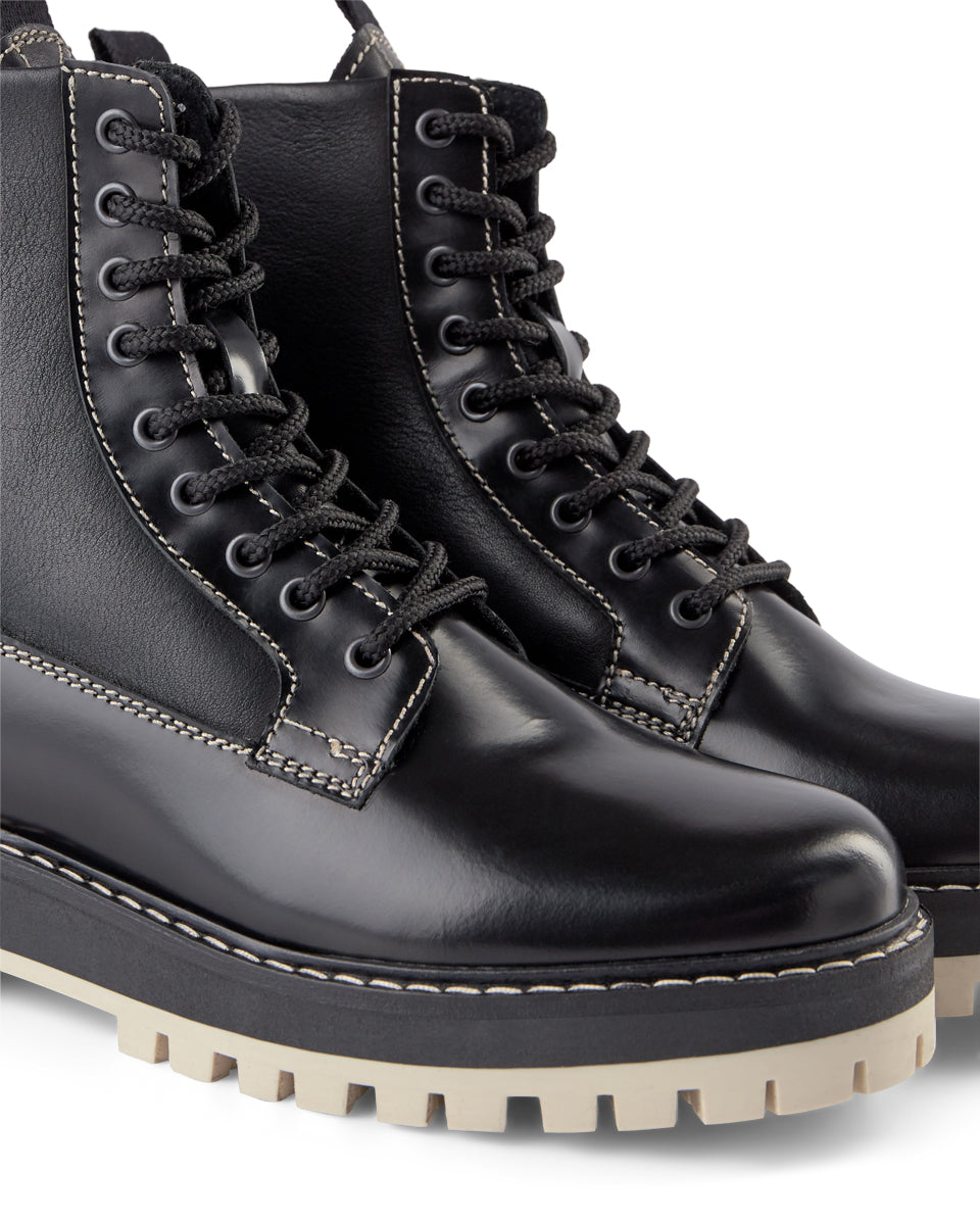 SHOE THE BEAR WOMENS Lawrie Combat Leather Lace Up Boot Boots 110 BLACK