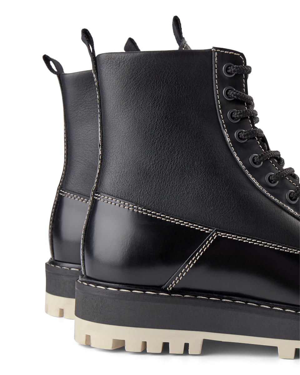 SHOE THE BEAR WOMENS Lawrie Combat Leather Lace Up Boot Boots 110 BLACK
