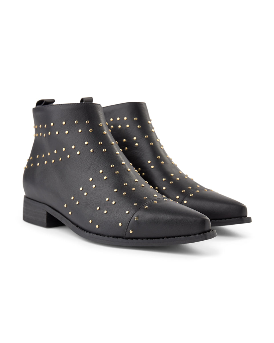 SHOE THE BEAR WOMENS Miho Zip Studs Leather Boot Ankle Boots 110 BLACK