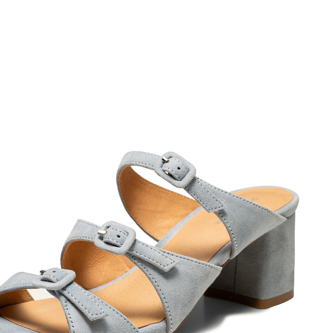 SHOE THE BEAR WOMENS Hanna buckle mule suede Heel Sandals 1003 BABY BLUE