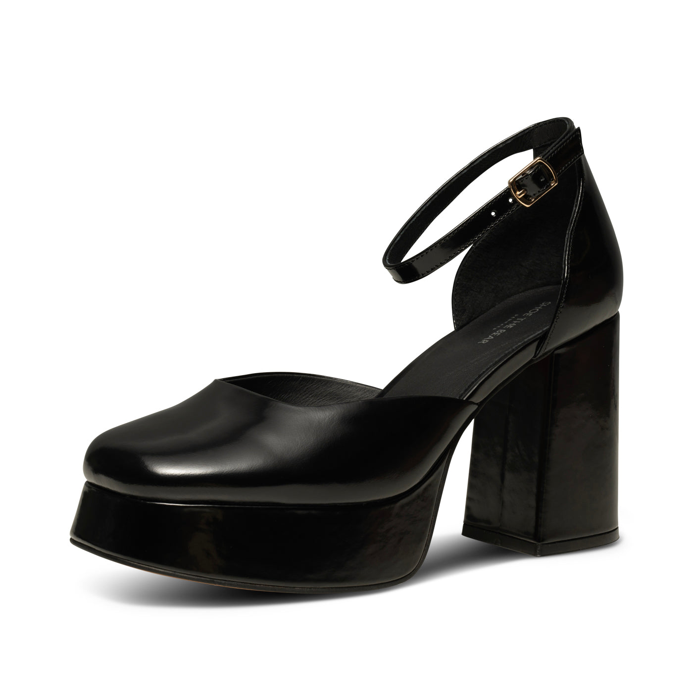 SHOE THE BEAR WOMENS Priscilla Plateau Heel Leather Heels 815 BLACK HIGH SHINE