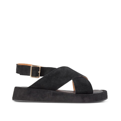 SHOE THE BEAR WOMENS Astrid Suede Sandals Flat Sandals 111 BLACK / BLACK