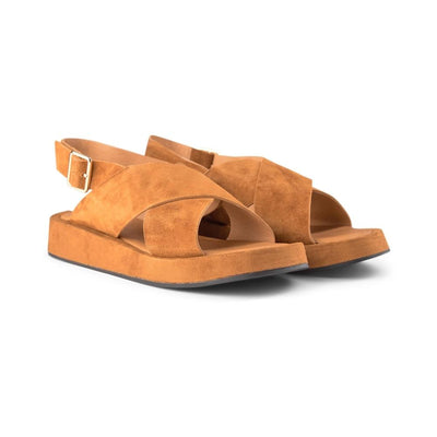 SHOE THE BEAR WOMENS Astrid Suede Sandals Flat Sandals 132 COGNAC