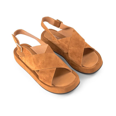 SHOE THE BEAR WOMENS Astrid Suede Sandals Flat Sandals 132 COGNAC
