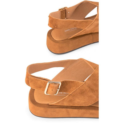 SHOE THE BEAR WOMENS Astrid Suede Sandals Flat Sandals 132 COGNAC