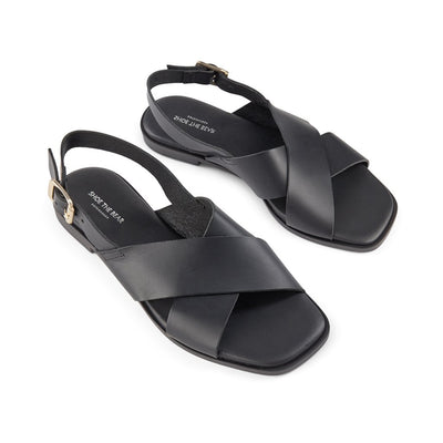 SHOE THE BEAR WOMENS Bay Cross Sandal Flat Sandals 110 BLACK