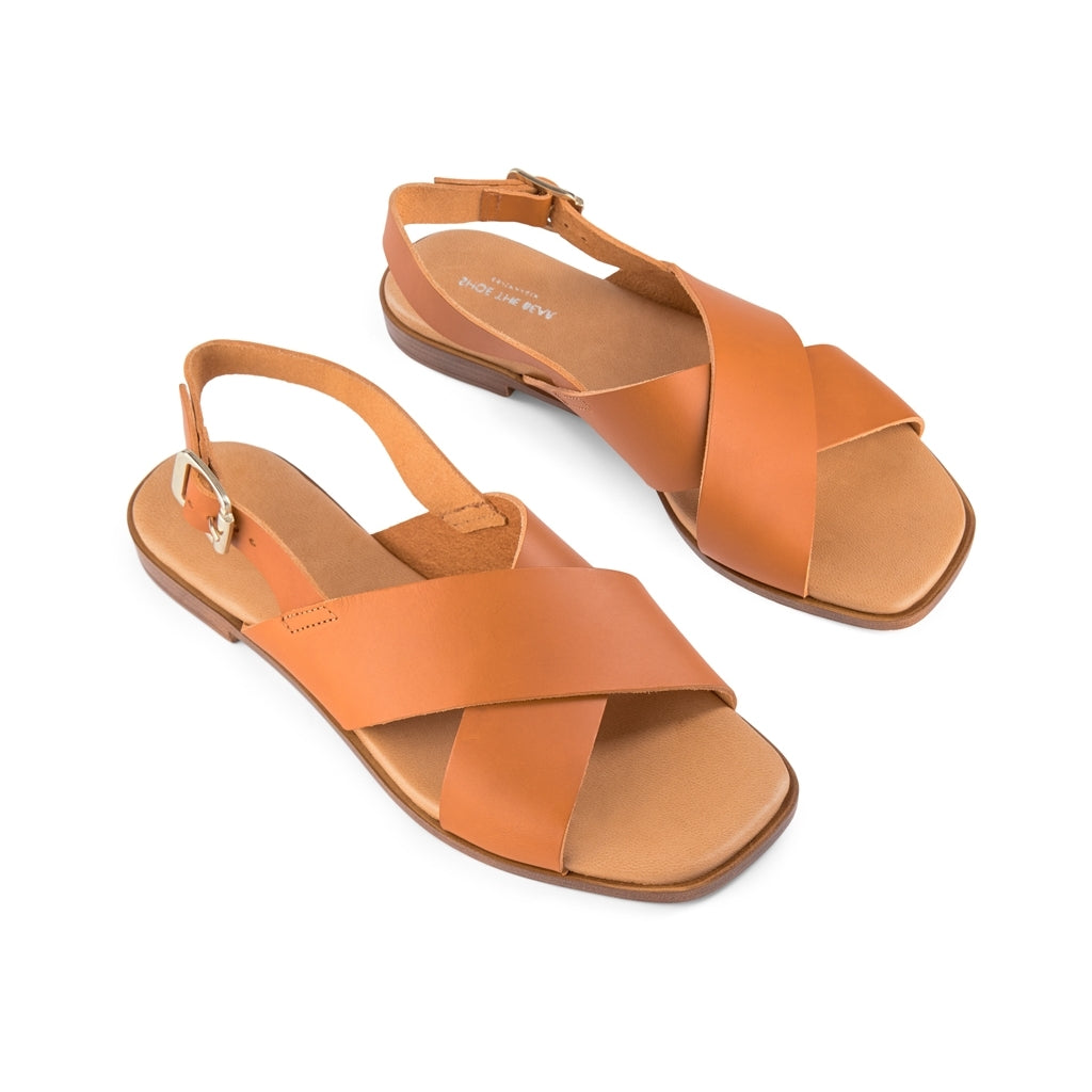 SHOE THE BEAR WOMENS Bay Cross Sandal Flat Sandals 132 COGNAC