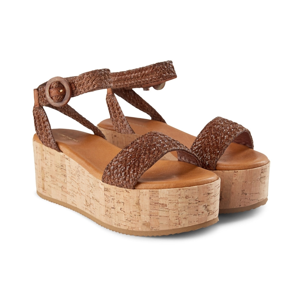 SHOE THE BEAR WOMENS Begonia Ankle Sandals Leather Wedge 135 TAN