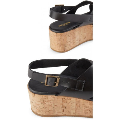 SHOE THE BEAR WOMENS Begonia Cross Sandals Leather Wedge 110 BLACK