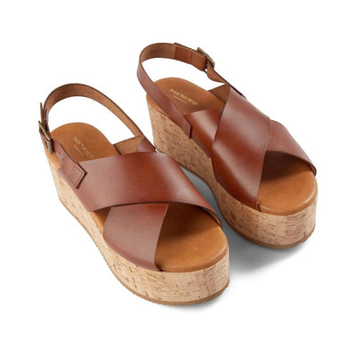 SHOE THE BEAR WOMENS Begonia Cross Sandals Leather Wedge 135 TAN