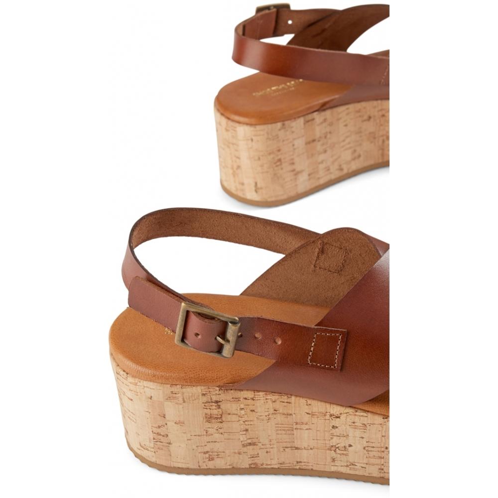 SHOE THE BEAR WOMENS Begonia Cross Sandals Leather Wedge 135 TAN