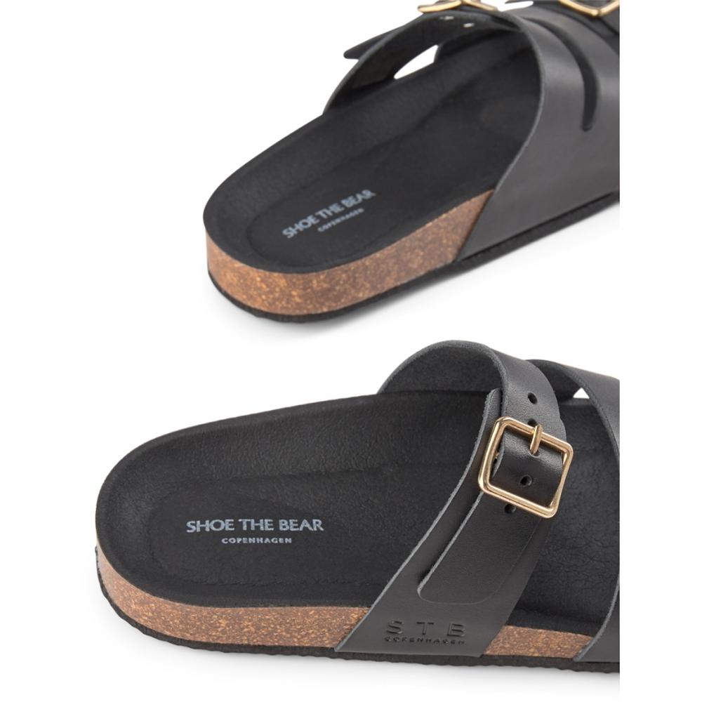 SHOE THE BEAR WOMENS Cara Leather Slip-in Sandal Flat Sandals 110 BLACK