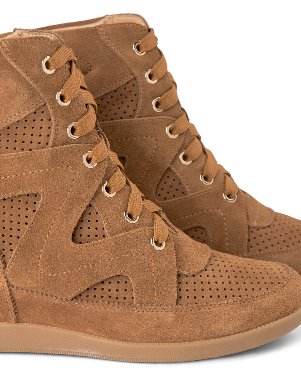 SHOE THE BEAR WOMENS Emmy Lace Suede Wedge Sneaker Wedge 135 TAN