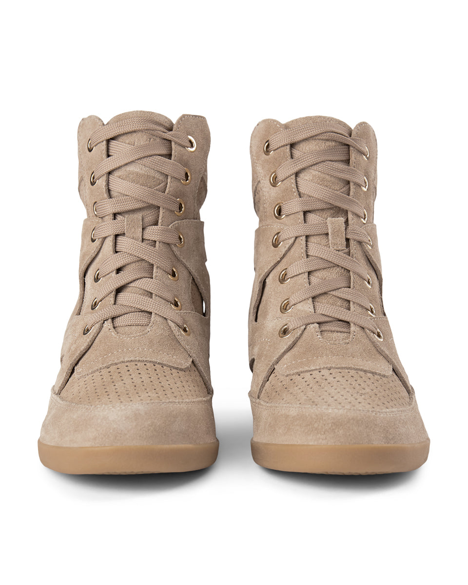 Emmy Lace Suede Wedge Sneaker TAUPE SHOE THE BEAR US