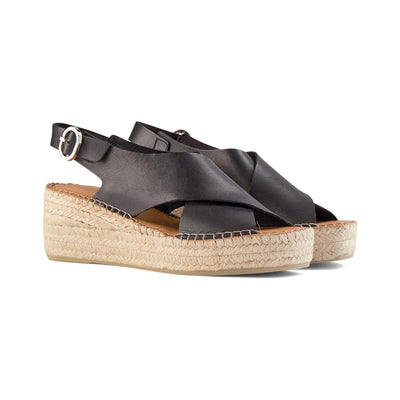 SHOE THE BEAR WOMENS Orchid wedge leather Espadrilles 110 BLACK
