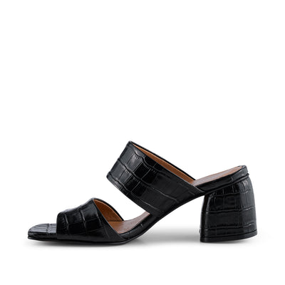 SHOE THE BEAR WOMENS Runa mule leather Heel Sandals 112 BLACK CROCO