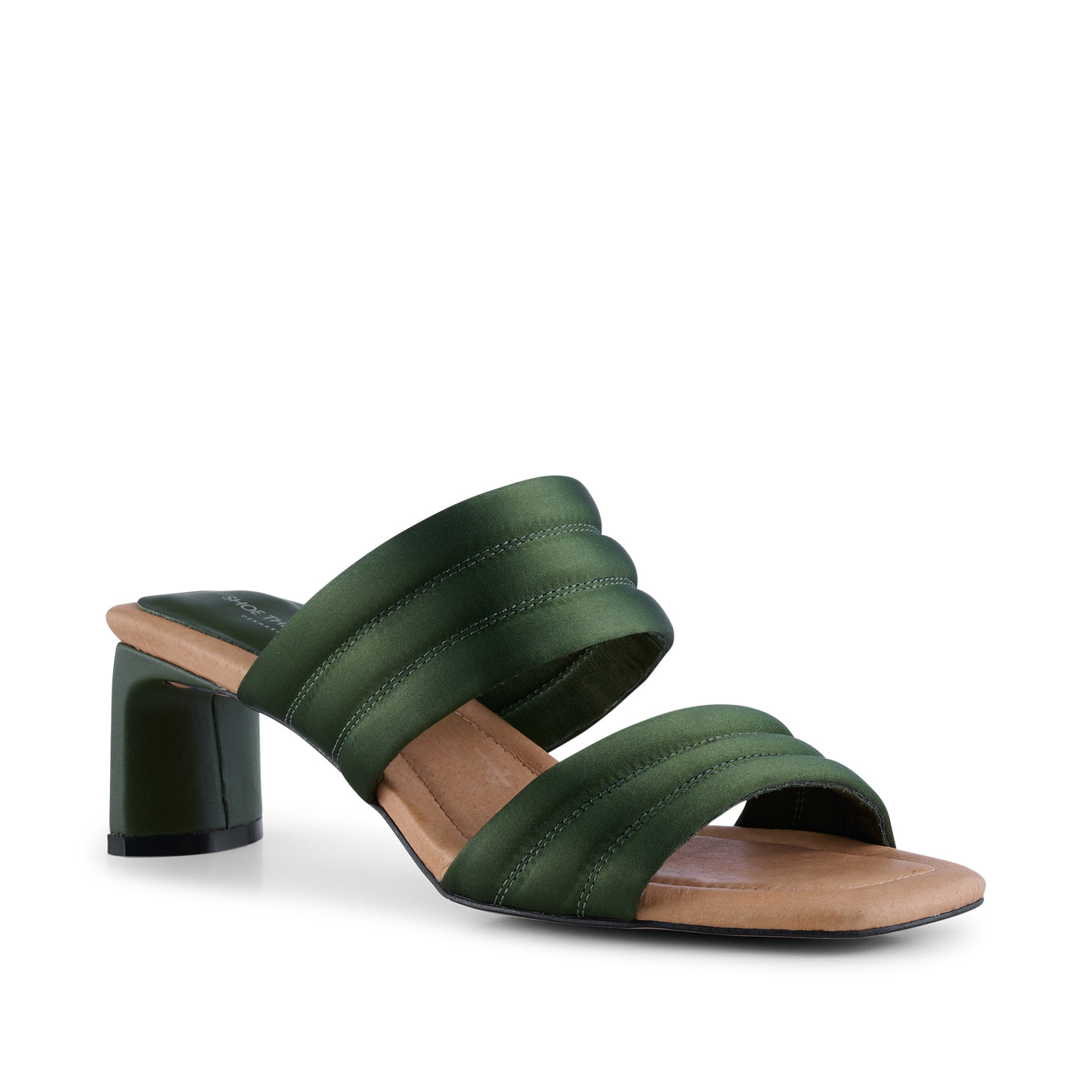 SHOE THE BEAR WOMENS Sylvi heel textile Heel Sandals 822 MOSS GREEN SATIN