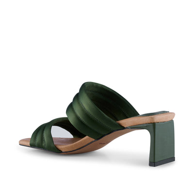 SHOE THE BEAR WOMENS Sylvi heel textile Heel Sandals 822 MOSS GREEN SATIN